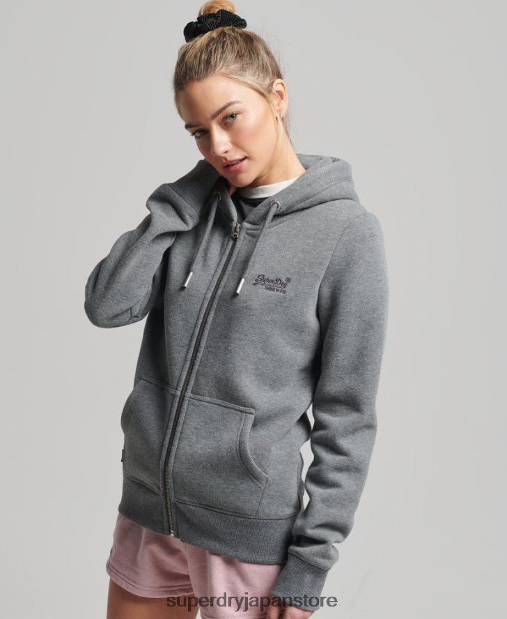 オーガニックコットン ヴィンテージロゴ ジップパーカー 女性 Superdry 衣類 グレー 2J62PZ3383