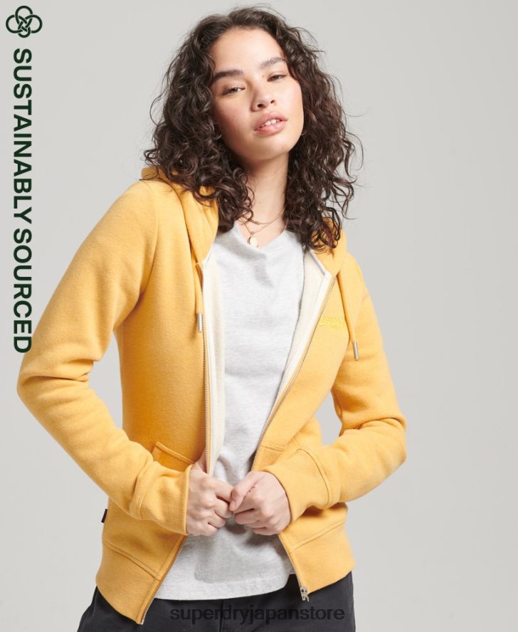 オーガニックコットン ヴィンテージロゴ ジップパーカー 女性 Superdry 衣類 黄色 2J62PZ3384