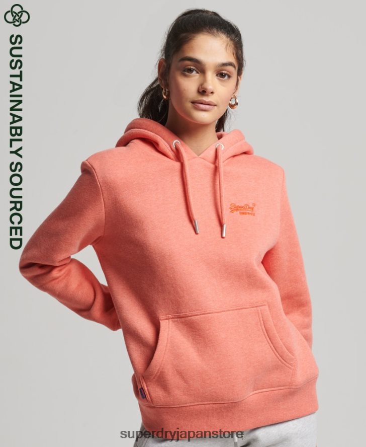 オーガニックコットンのヴィンテージロゴ刺繍パーカー 女性 Superdry 衣類 コーラル 2J62PZ3385