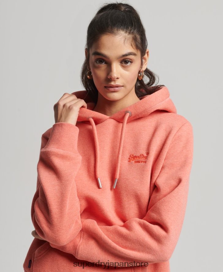 オーガニックコットンのヴィンテージロゴ刺繍パーカー 女性 Superdry 衣類 コーラル 2J62PZ3385