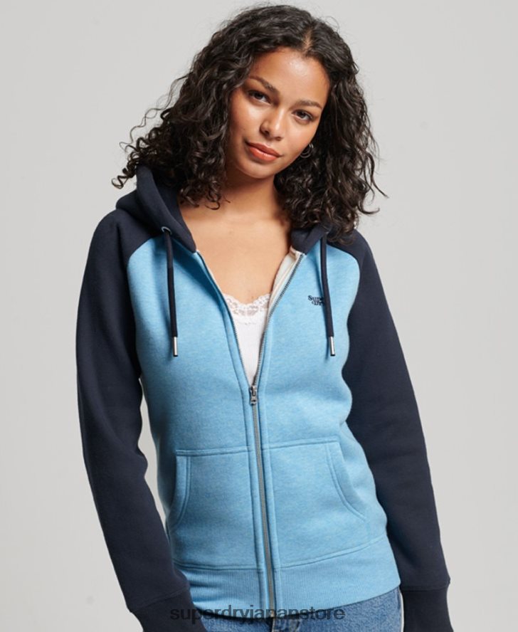 ヴィンテージロゴ刺繍ベースボールジップパーカー 女性 Superdry 衣類 青 2J62PZ3387