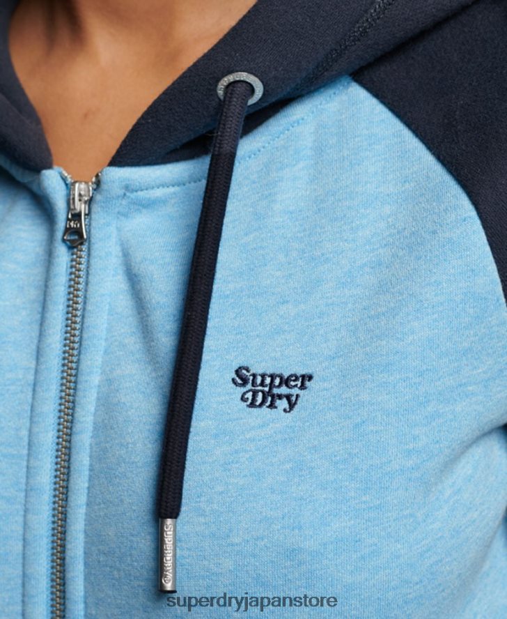 ヴィンテージロゴ刺繍ベースボールジップパーカー 女性 Superdry 衣類 青 2J62PZ3387