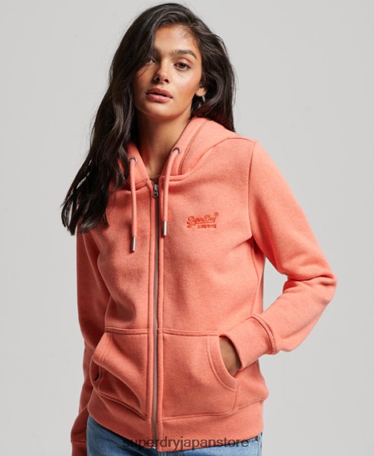 ヴィンテージロゴ刺繍ジップパーカー 女性 Superdry 衣類 コーラル 2J62PZ3388