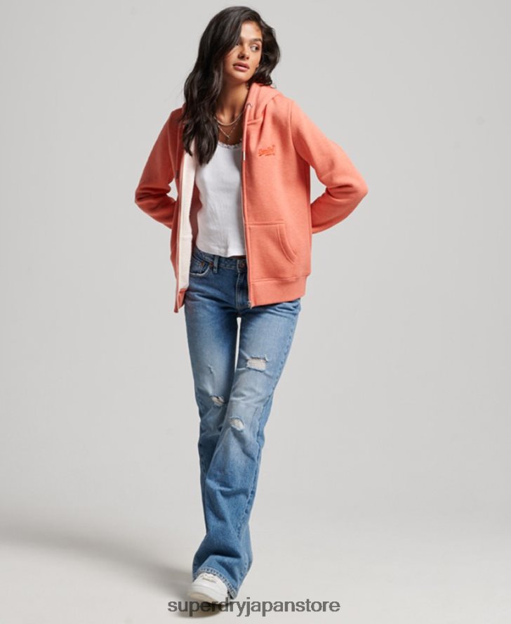 ヴィンテージロゴ刺繍ジップパーカー 女性 Superdry 衣類 コーラル 2J62PZ3388