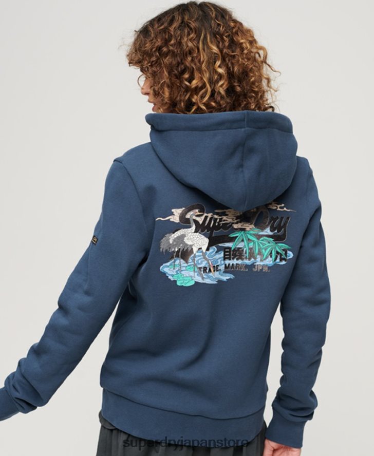 ジャパニーズ ヴィンテージ ロゴ グラフィック ジップ パーカー 女性 Superdry 衣類 海軍 2J62PZ3393