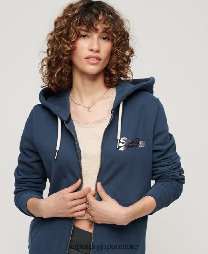 ジャパニーズ ヴィンテージ ロゴ グラフィック ジップ パーカー 女性 Superdry 衣類 海軍 2J62PZ3393