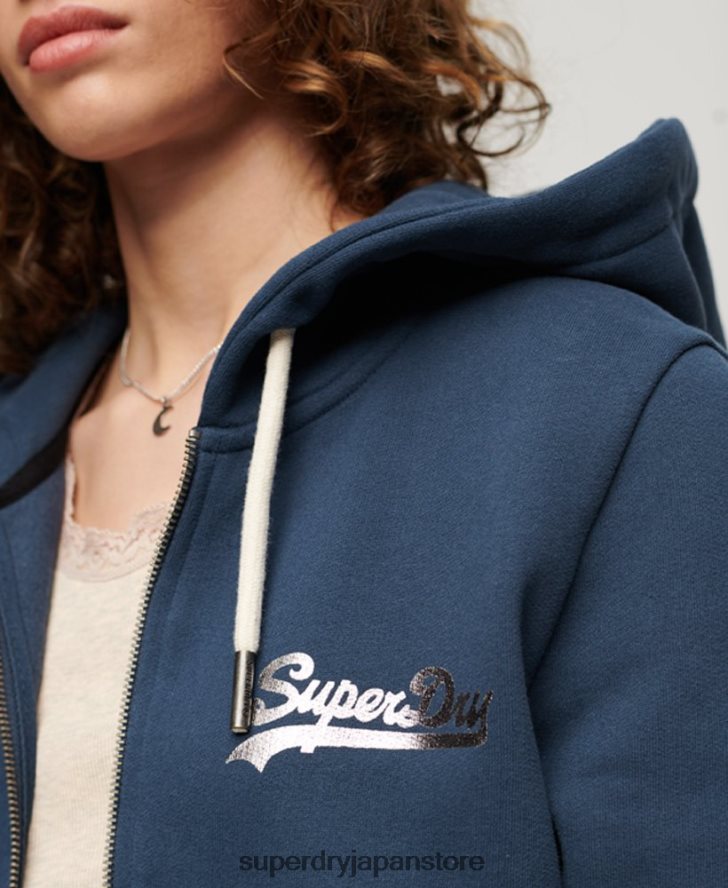 ジャパニーズ ヴィンテージ ロゴ グラフィック ジップ パーカー 女性 Superdry 衣類 海軍 2J62PZ3393
