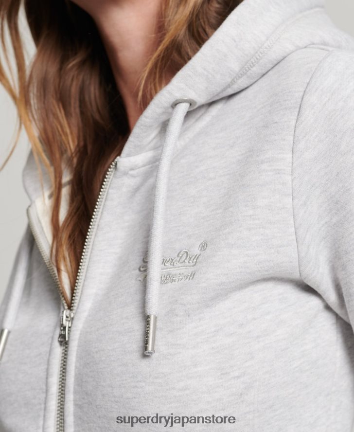 ヴィンテージロゴ刺繍ジップパーカー 女性 Superdry 衣類 ライトグレー 2J62PZ3400