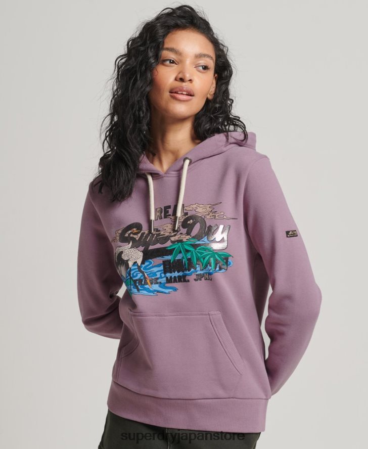 日本のヴィンテージロゴグラフィックパーカー 女性 Superdry 衣類 紫 2J62PZ3403