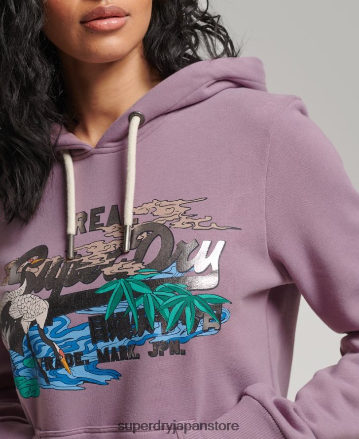 日本のヴィンテージロゴグラフィックパーカー 女性 Superdry 衣類 紫 2J62PZ3403