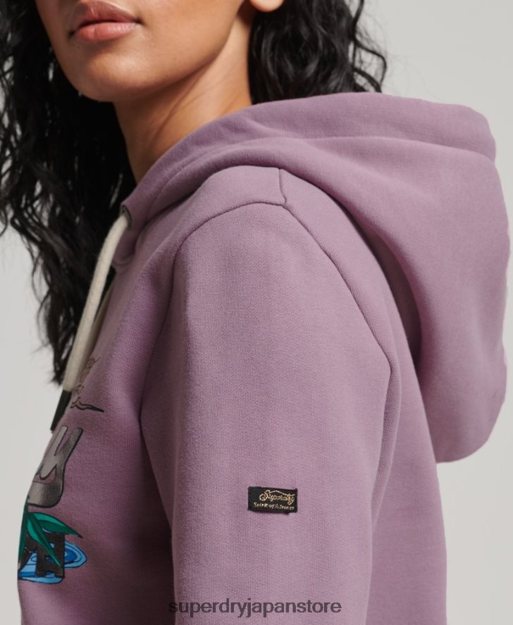 日本のヴィンテージロゴグラフィックパーカー 女性 Superdry 衣類 紫 2J62PZ3403