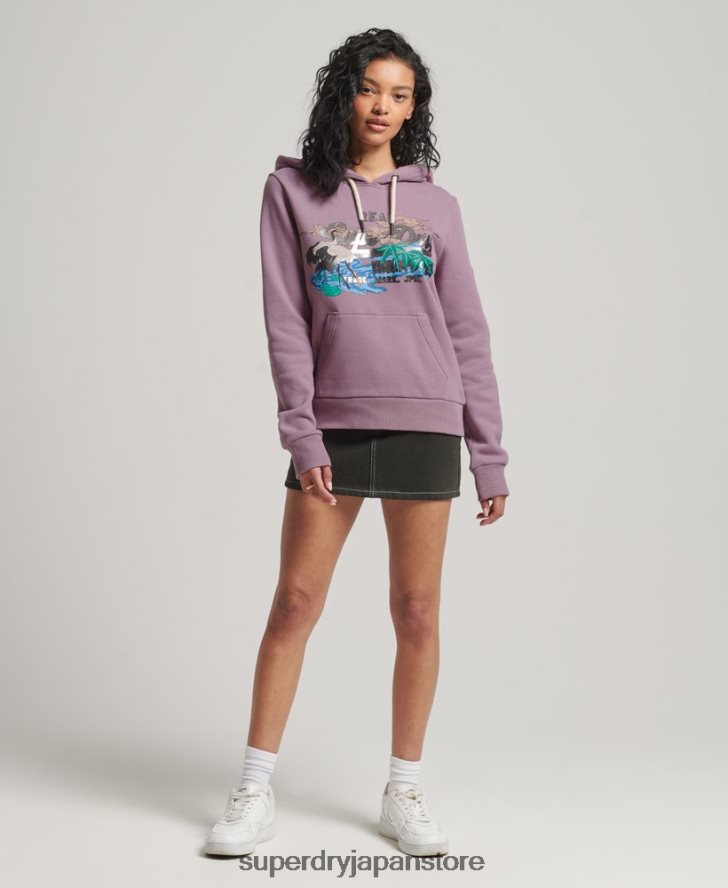 日本のヴィンテージロゴグラフィックパーカー 女性 Superdry 衣類 紫 2J62PZ3403