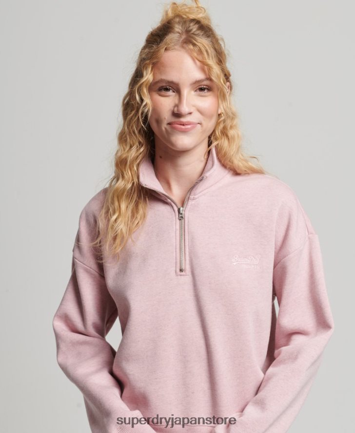 オーガニックコットン ヴィンテージロゴ ヘンリースウェットシャツ 女性 Superdry 衣類 ピンク 2J62PZ3404