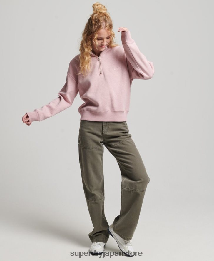 オーガニックコットン ヴィンテージロゴ ヘンリースウェットシャツ 女性 Superdry 衣類 ピンク 2J62PZ3404