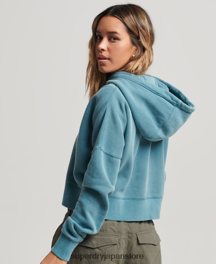 ウォッシュクロップパーカー 女性 Superdry 衣類 ターコイズ 2J62PZ3407