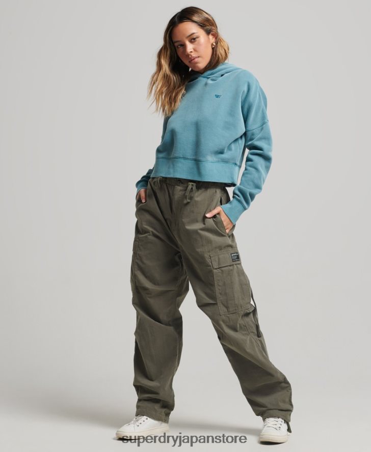 ウォッシュクロップパーカー 女性 Superdry 衣類 ターコイズ 2J62PZ3407