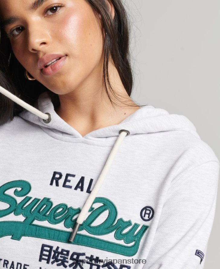 ヴィンテージロゴヘリテージアンブラッシュパーカー 女性 Superdry 衣類 ライトグレー 2J62PZ3409