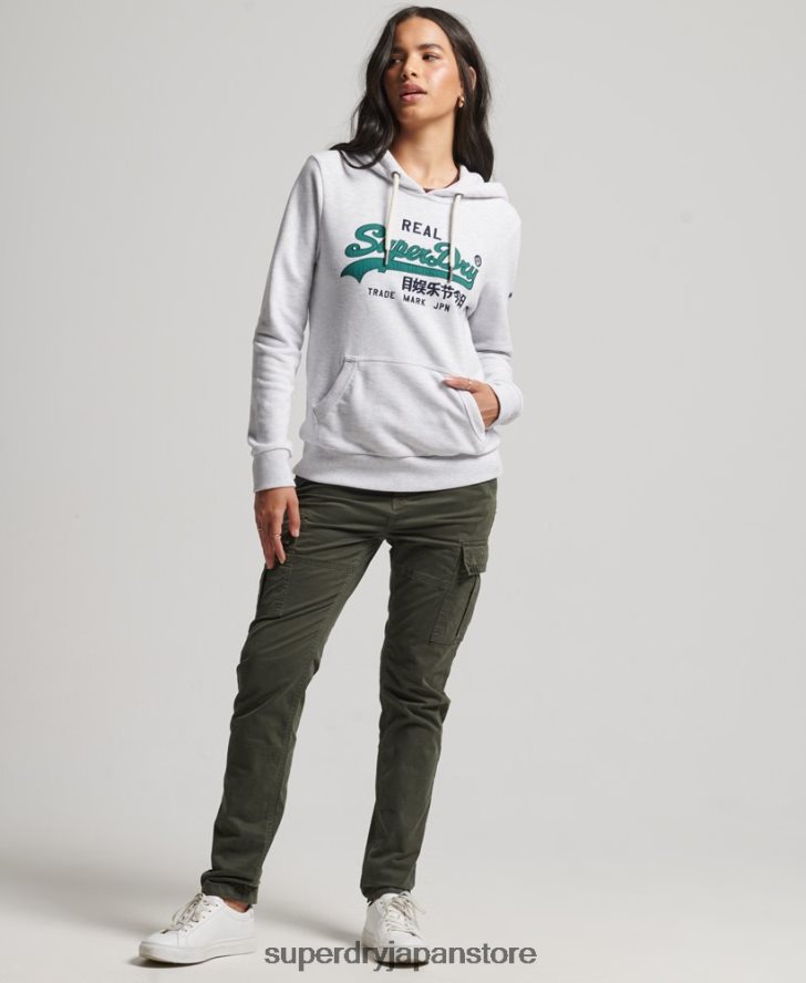 ヴィンテージロゴヘリテージアンブラッシュパーカー 女性 Superdry 衣類 ライトグレー 2J62PZ3409