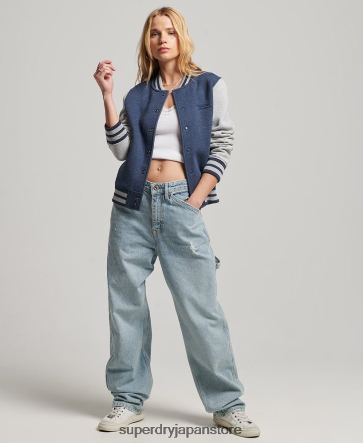 ヴィンテージロゴジャージーボンバージャケット 女性 Superdry 衣類 海軍 2J62PZ3412