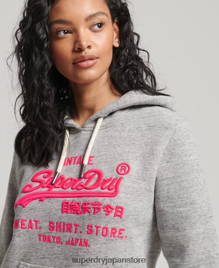 ネオンヴィンテージロゴパーカー 女性 Superdry 衣類 グレー 2J62PZ3417