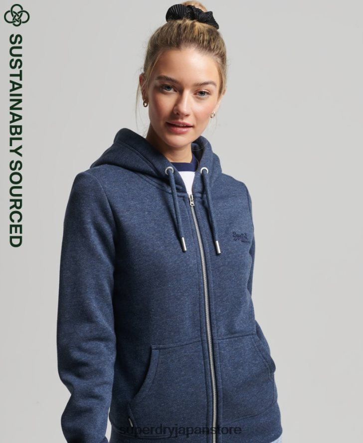 オーガニックコットン ヴィンテージロゴ ジップパーカー 女性 Superdry 衣類 海軍 2J62PZ3421