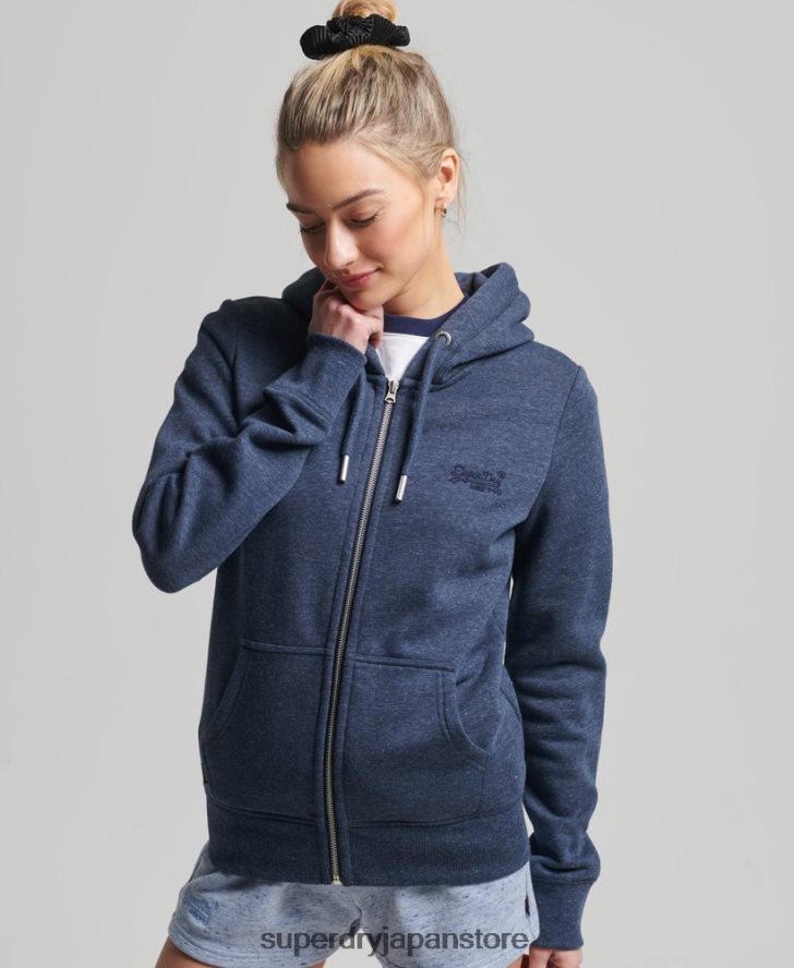 オーガニックコットン ヴィンテージロゴ ジップパーカー 女性 Superdry 衣類 海軍 2J62PZ3421