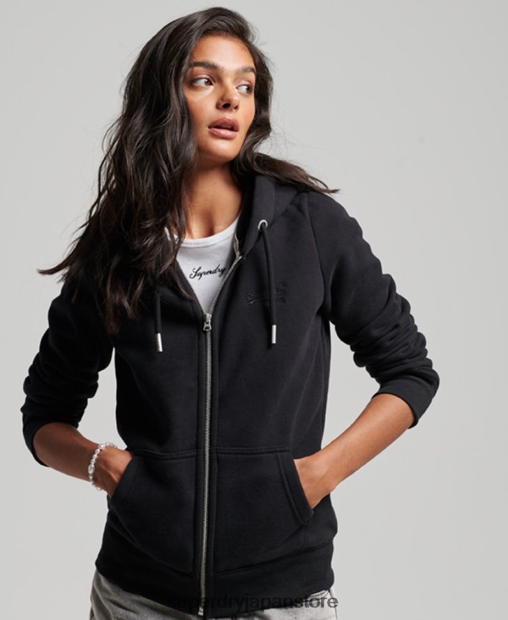 ヴィンテージロゴ刺繍ジップパーカー 女性 Superdry 衣類 黒 2J62PZ3425
