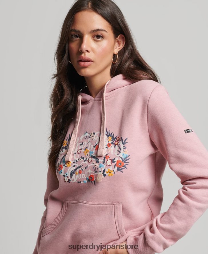花柄のスクリプトパーカー 女性 Superdry 衣類 ピンク 2J62PZ3426