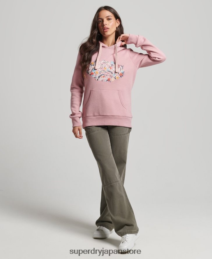 花柄のスクリプトパーカー 女性 Superdry 衣類 ピンク 2J62PZ3426