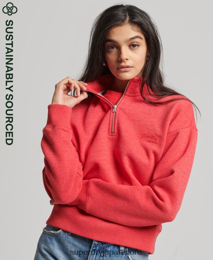 オーガニックコットン ヴィンテージロゴ ヘンリースウェットシャツ 女性 Superdry 衣類 赤 2J62PZ3427
