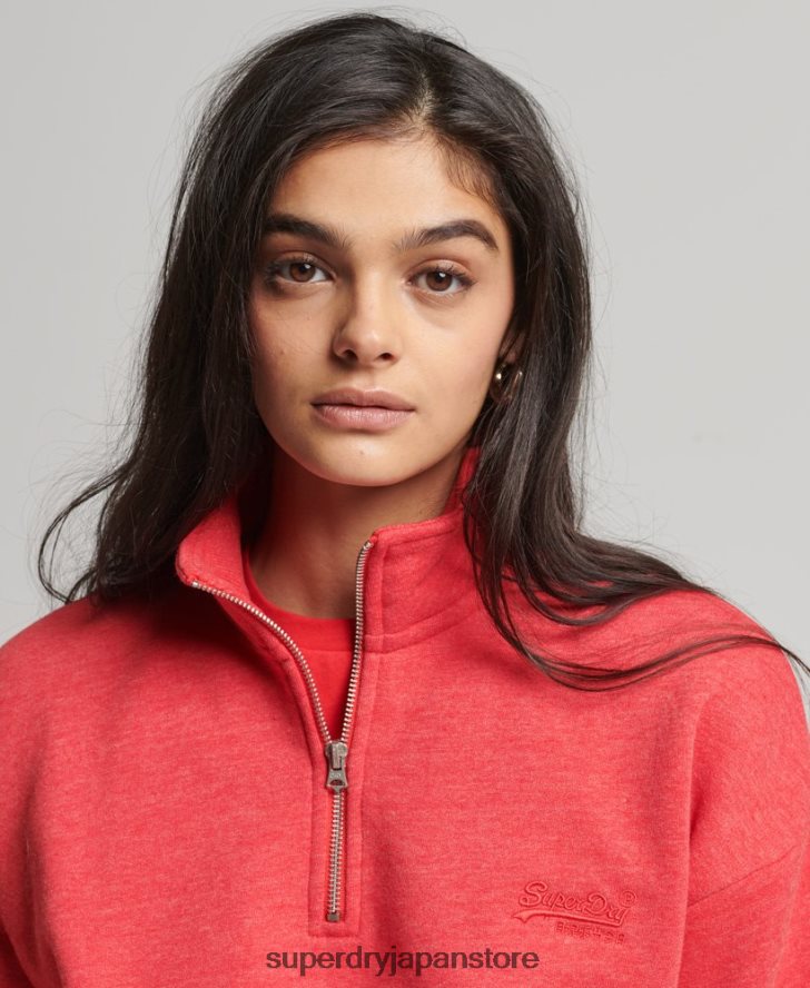 オーガニックコットン ヴィンテージロゴ ヘンリースウェットシャツ 女性 Superdry 衣類 赤 2J62PZ3427