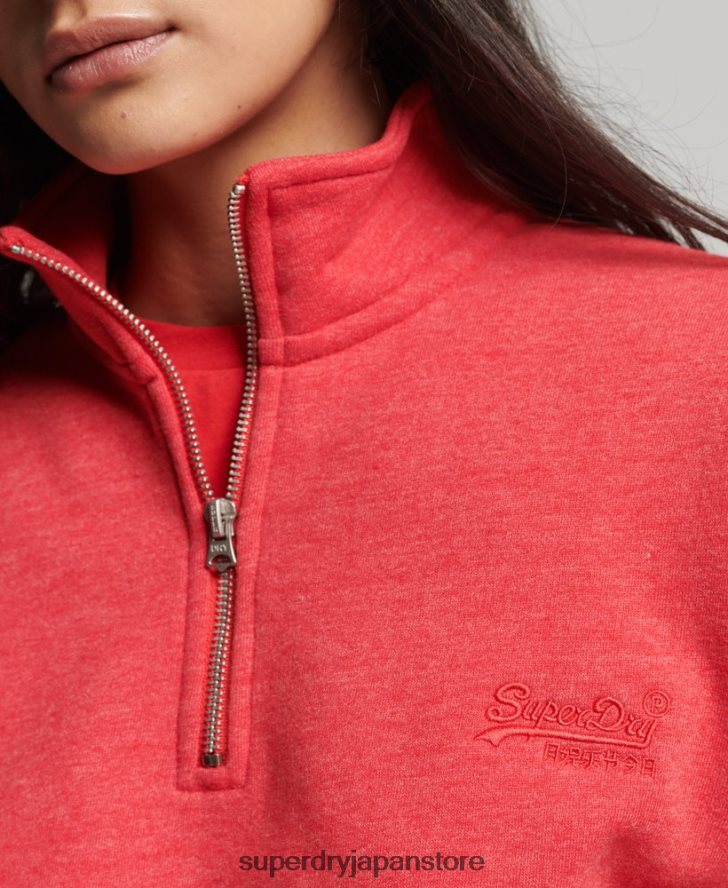 オーガニックコットン ヴィンテージロゴ ヘンリースウェットシャツ 女性 Superdry 衣類 赤 2J62PZ3427