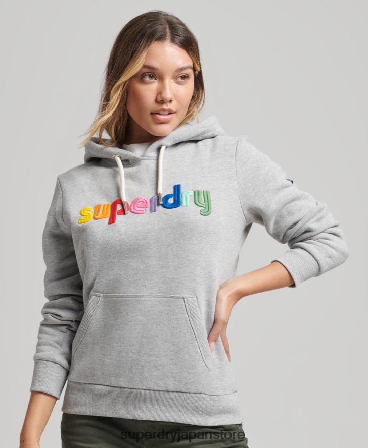 レインボーロゴ エンブロイダリー パーカー 女性 Superdry 衣類 グレー 2J62PZ3446