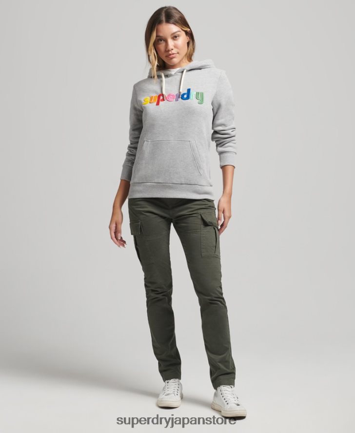 レインボーロゴ エンブロイダリー パーカー 女性 Superdry 衣類 グレー 2J62PZ3446