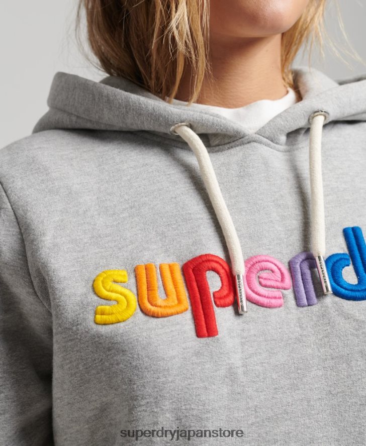 レインボーロゴ エンブロイダリー パーカー 女性 Superdry 衣類 グレー 2J62PZ3446