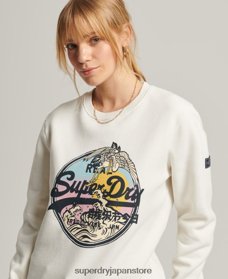 ヴィンテージロゴナラティブクルースウェットシャツ 女性 Superdry 衣類 クリーム 2J62PZ3456