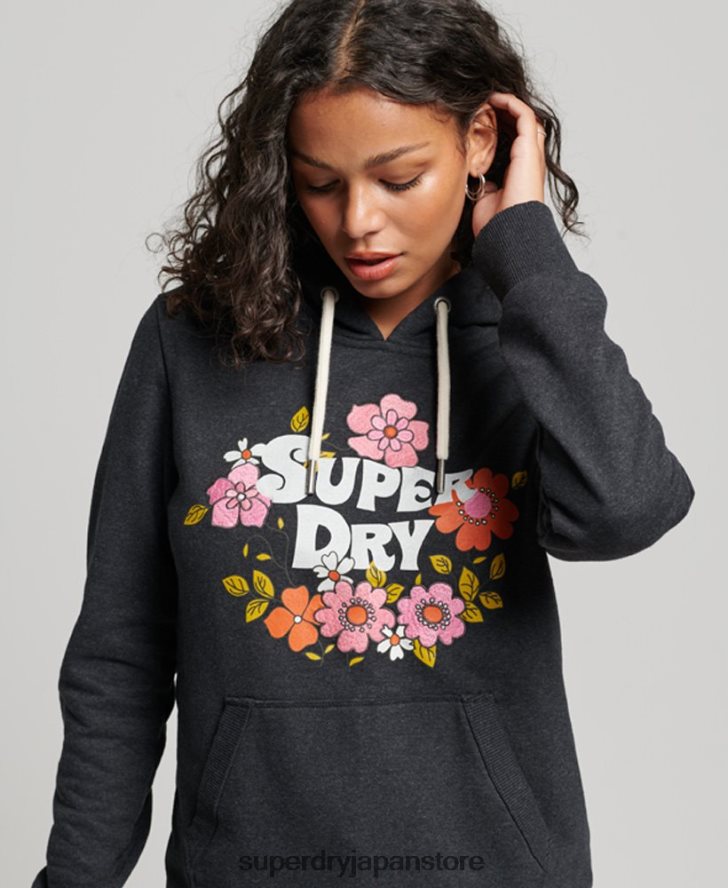 ヴィンテージ花柄スクリプトパーカー 女性 Superdry 衣類 黒 2J62PZ3461