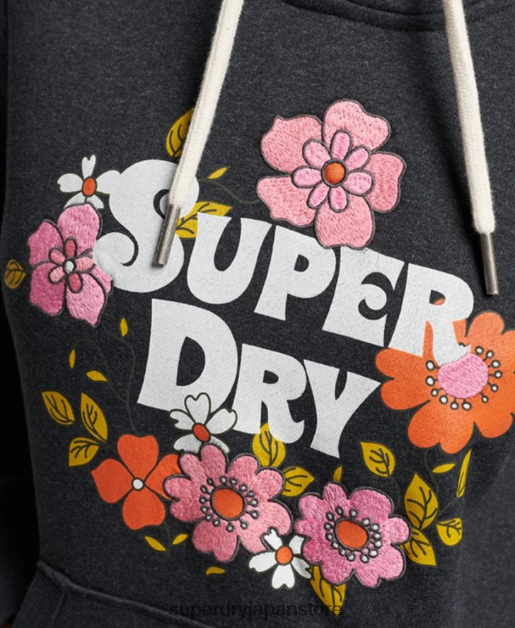 ヴィンテージ花柄スクリプトパーカー 女性 Superdry 衣類 黒 2J62PZ3461