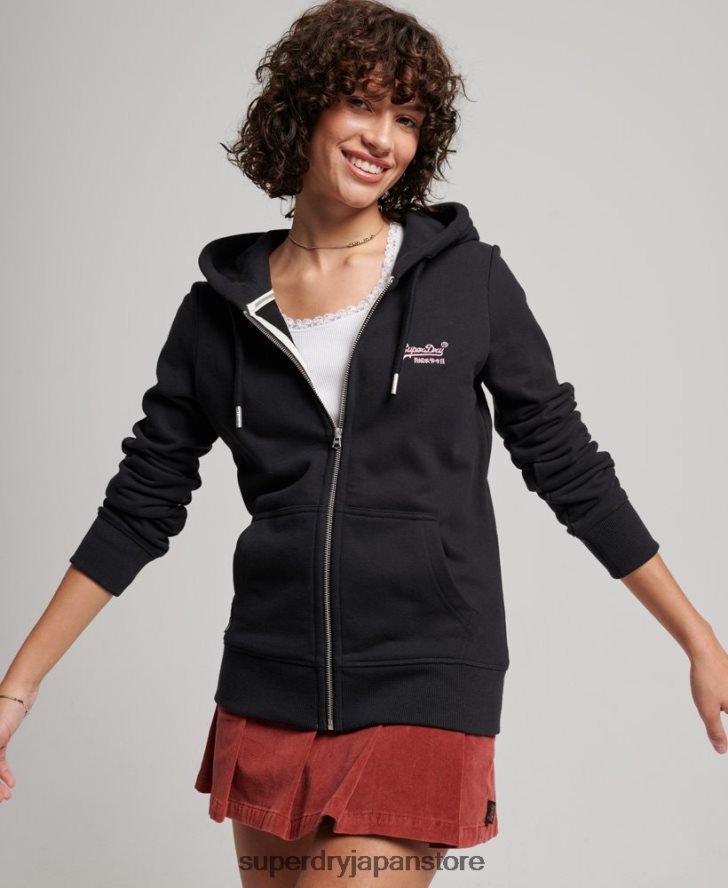 ヴィンテージロゴ刺繍ジップパーカー 女性 Superdry 衣類 黒 2J62PZ3464