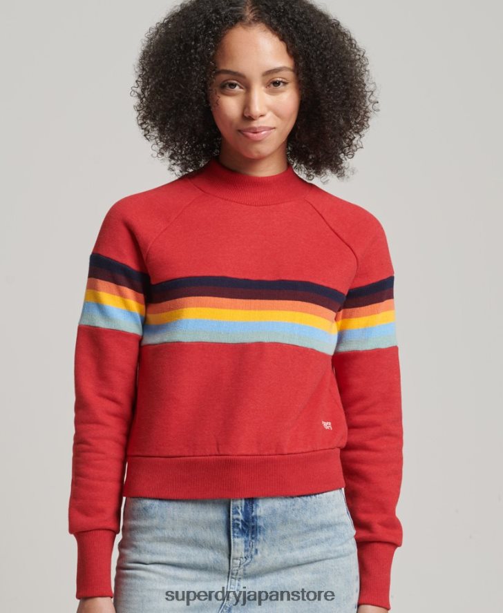 ヴィンテージ カリ ストライプ クロップド クルー スウェットシャツ 女性 Superdry 衣類 赤 2J62PZ3468