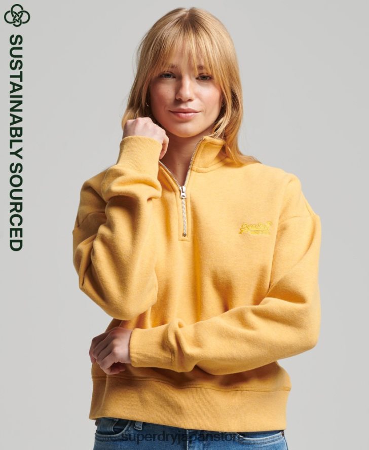オーガニックコットン ヴィンテージロゴ ヘンリースウェットシャツ 女性 Superdry 衣類 黄色 2J62PZ3471