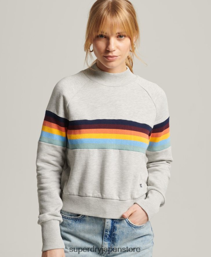 ヴィンテージ カリ ストライプ クロップド クルー スウェットシャツ 女性 Superdry 衣類 ライトグレー 2J62PZ3482