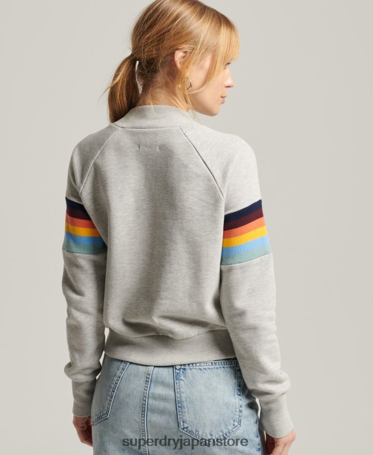 ヴィンテージ カリ ストライプ クロップド クルー スウェットシャツ 女性 Superdry 衣類 ライトグレー 2J62PZ3482