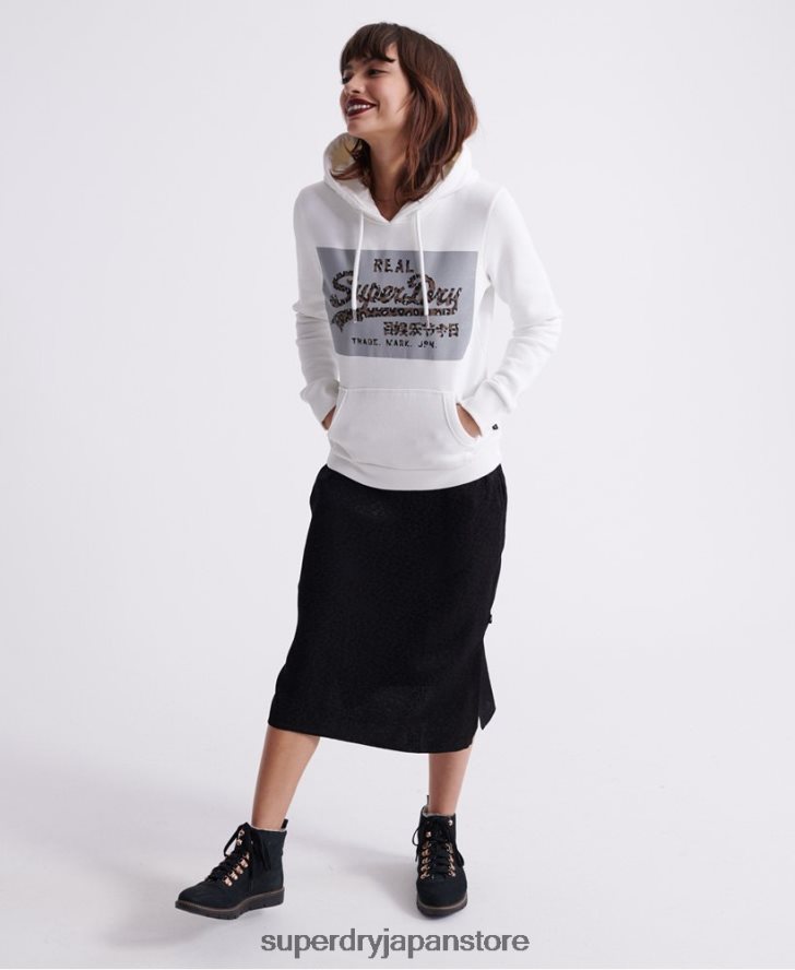 ヴィンテージロゴリフレクボックスパーカー 女性 Superdry 衣類 クリーム 2J62PZ3511