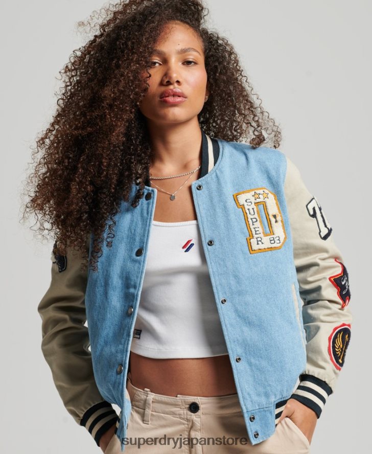 ヴィンテージバーシティデニムジャケット 女性 Superdry 衣類 ライトブルー 2J62PZ3514