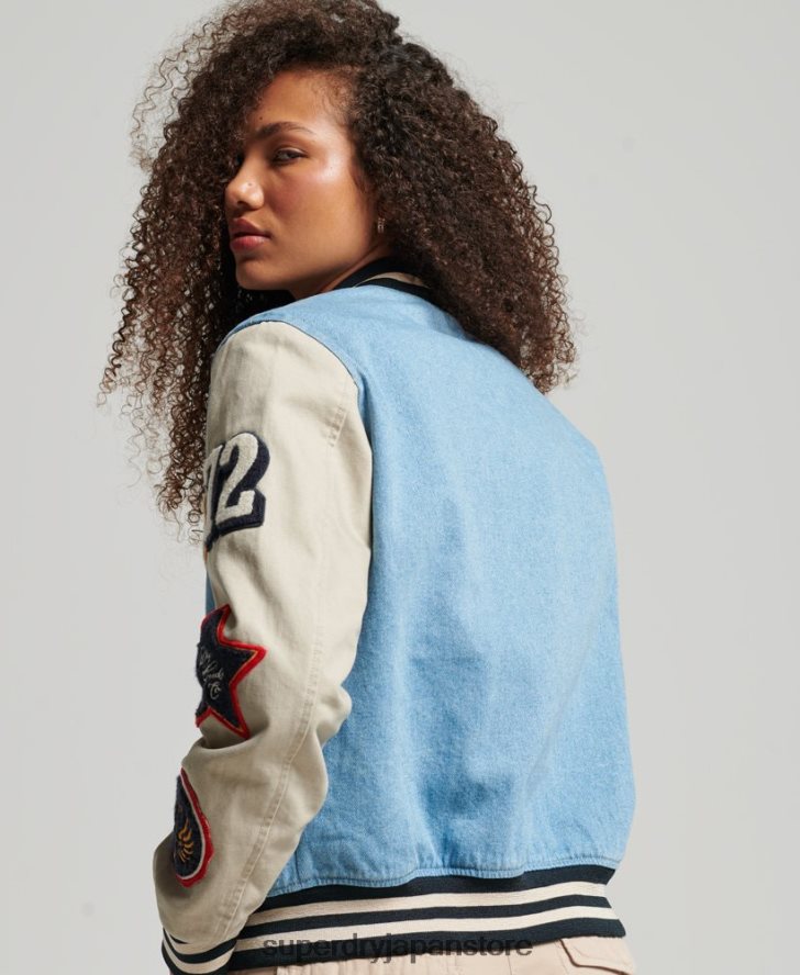 ヴィンテージバーシティデニムジャケット 女性 Superdry 衣類 ライトブルー 2J62PZ3514