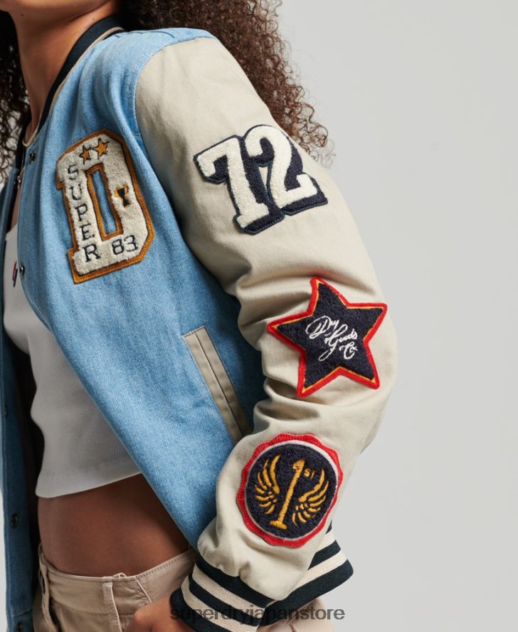 ヴィンテージバーシティデニムジャケット 女性 Superdry 衣類 ライトブルー 2J62PZ3514