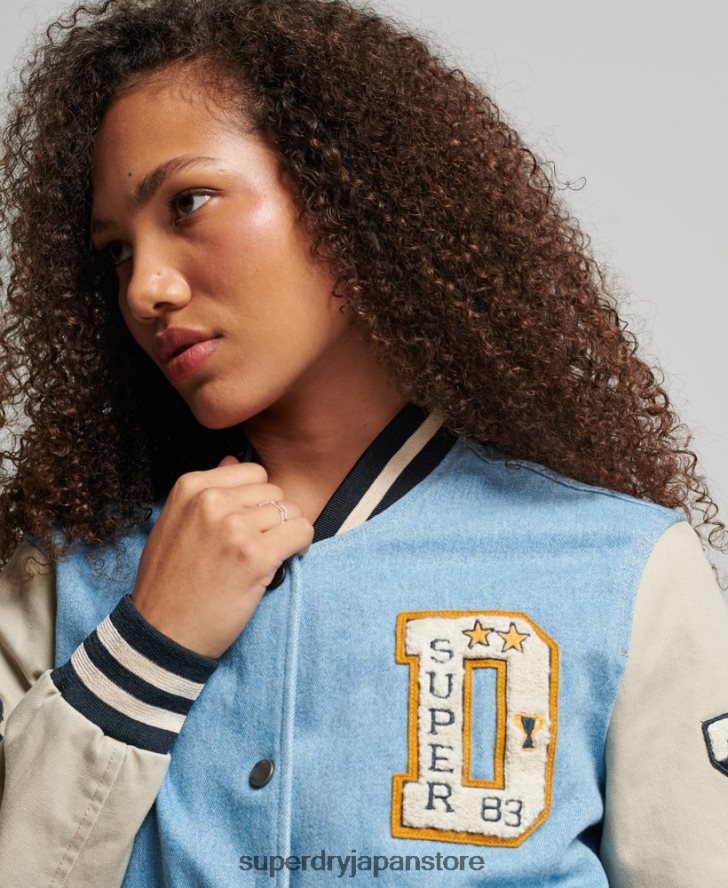 ヴィンテージバーシティデニムジャケット 女性 Superdry 衣類 ライトブルー 2J62PZ3514