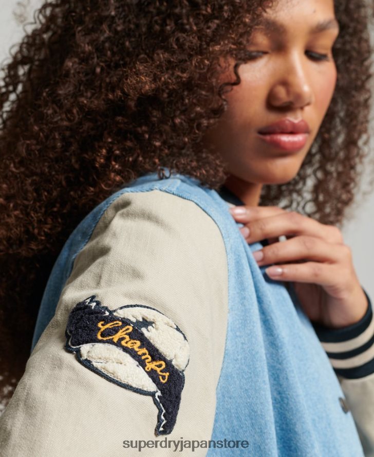 ヴィンテージバーシティデニムジャケット 女性 Superdry 衣類 ライトブルー 2J62PZ3514