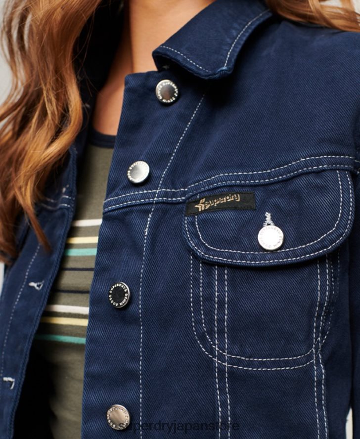 作業着クロップドジャケット 女性 Superdry 衣類 海軍 2J62PZ3528